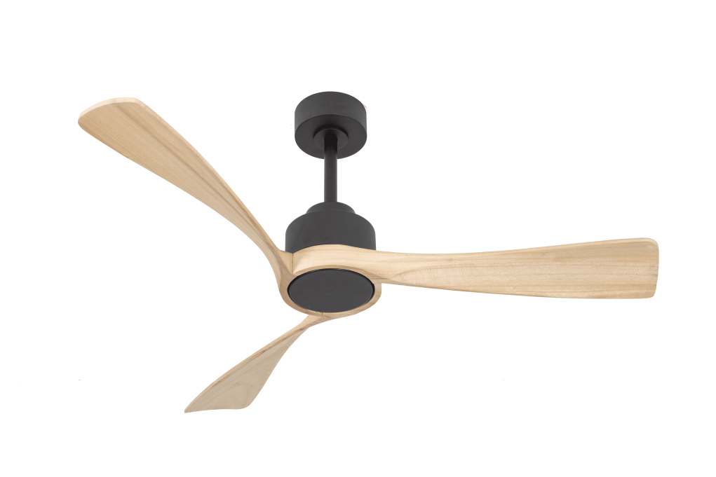 מאוורר LEVANTE תלוי DC 35W - גימור שחור - כנפיים עץ טבעי  קוטר   48 אינץ'