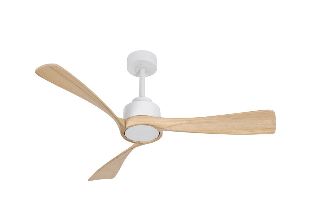 מאוורר LEVANTE תלוי DC 35W - גימור לבן - כנפיים עץ טבעי  קוטר   48 אינץ'