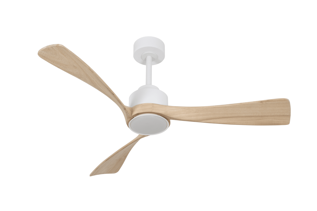 מאוורר LEVANTE תלוי DC 35W - גימור לבן - כנפיים עץ טבעי  קוטר   48 אינץ'