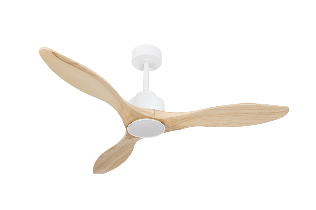 מאוורר PALMA תלוי DC 35W - גימור לבן - כנפיים עץ טבעי  קוטר   48 אינץ'