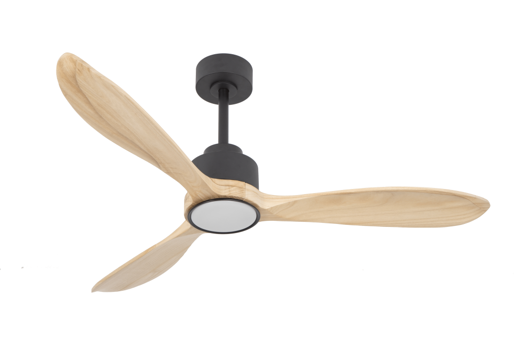 מאוורר VALENSIA תלוי DC 35W - גימור שחור - כנפיים עץ טבעי  קוטר   48 אינץ'