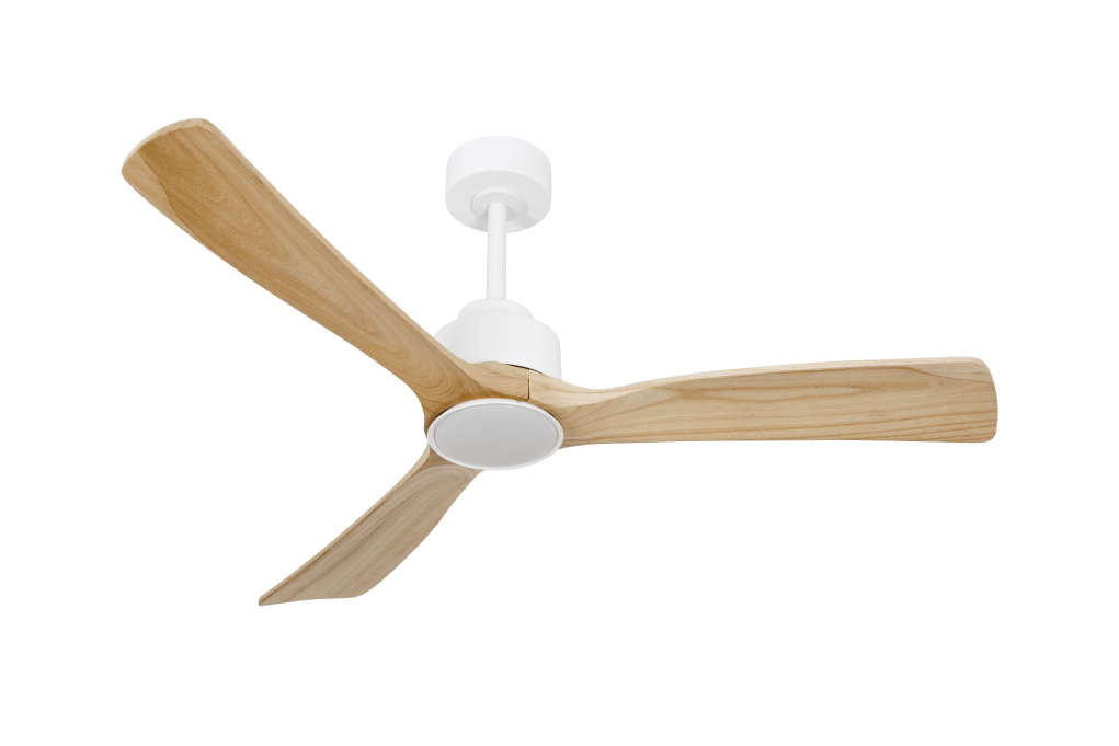 מאוורר SEVILIA תלוי DC 35W - גימור לבן - כנפיים עץ טבעי  קוטר   48 אינץ'