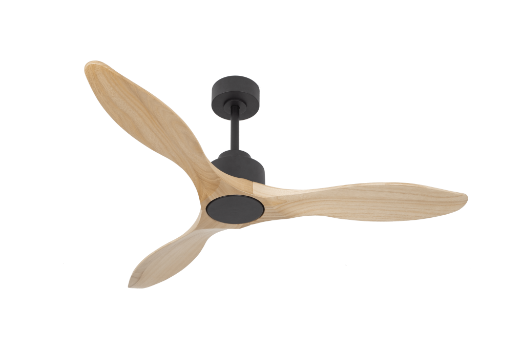 מאוורר PALMA תלוי DC 35W - גימור שחור - כנפיים עץ טבעי  קוטר   48 אינץ'