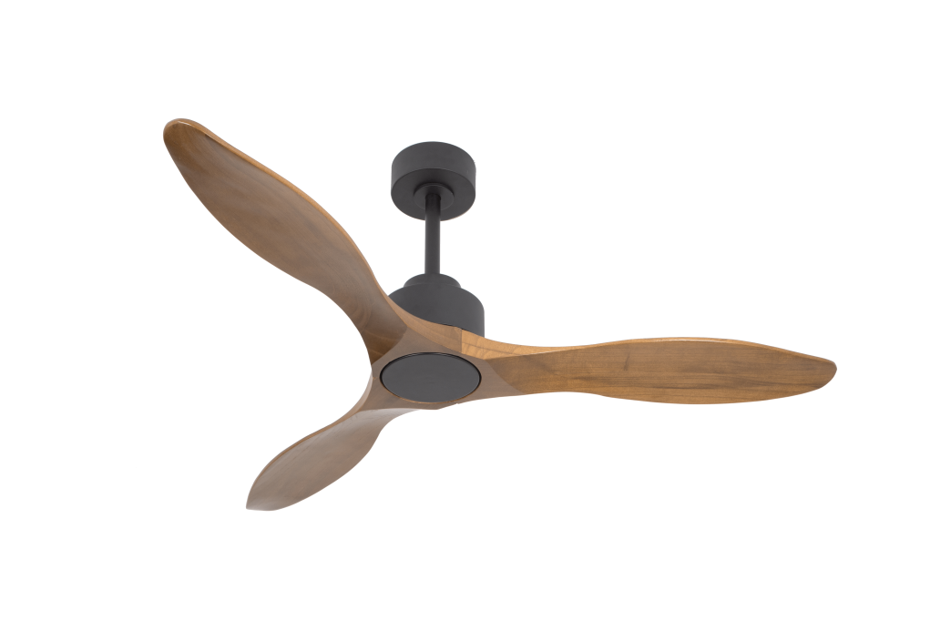 מאוורר PALMA תלוי DC 35W - גימור שחור - כנפיים עץ אגוז  קוטר   48 אינץ'