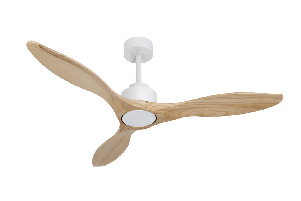 מאוורר PALMA תלוי DC 35W - גימור לבן - כנפיים עץ טבעי  קוטר   48 אינץ'