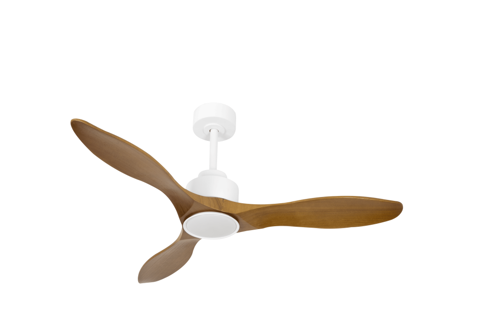 מאוורר PALMA תלוי DC 35W - גימור לבן - כנפיים עץ אגוז  קוטר   48 אינץ'