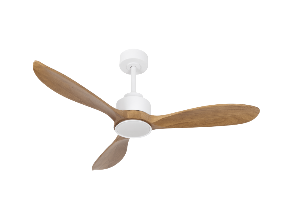 מאוורר VALENSIA תלוי DC 35W - גימור לבן - כנפיים עץ אגוז  קוטר   48 אינץ'