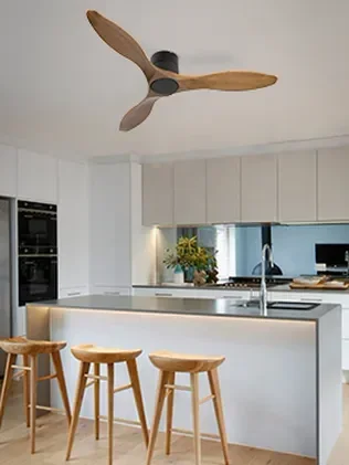 מאוורר PALMA צמוד תקרה DC 35W - גימור שחור - כנפיים עץ אגוז  קוטר   48 אינץ'