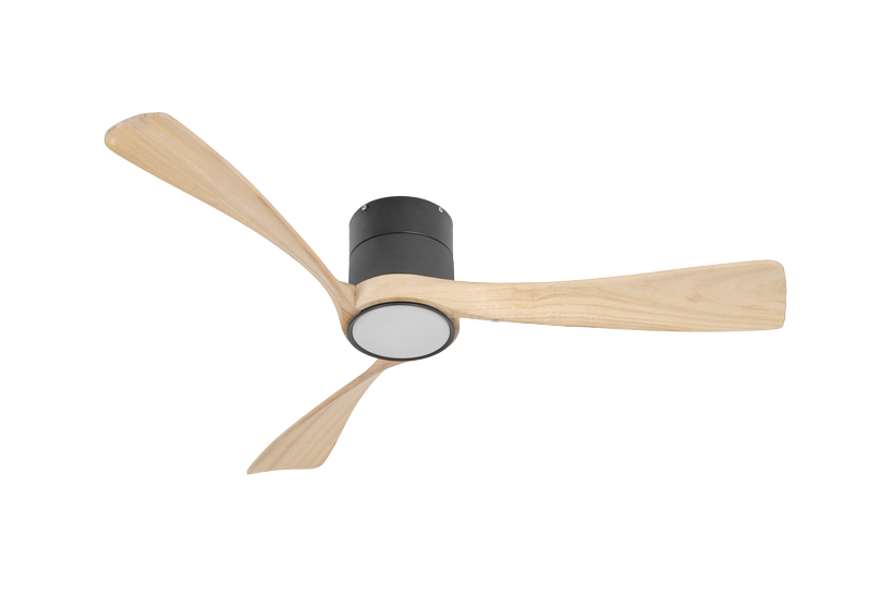 מאוורר LEVANTE צמוד תקרה DC 35W - גימור שחור - כנפיים עץ טבעי  קוטר   48 אינץ'