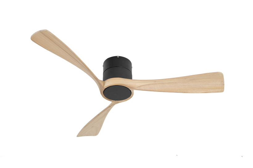 מאוורר LEVANTE צמוד תקרה DC 35W - גימור שחור - כנפיים עץ טבעי  קוטר   48 אינץ'