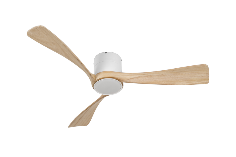 מאוורר LEVANTE צמוד תקרה DC 35W - גימור לבן - כנפיים עץ טבעי קוטר 52 אינץ'