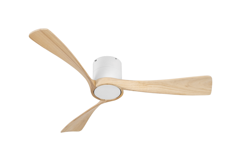 מאוורר LEVANTE צמוד תקרה DC 35W - גימור לבן - כנפיים עץ טבעי קוטר 52 אינץ'