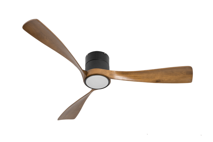 מאוורר LEVANTE צמוד תקרה DC 35W - גימור שחור - כנפיים עץ אגוז  קוטר   48 אינץ'