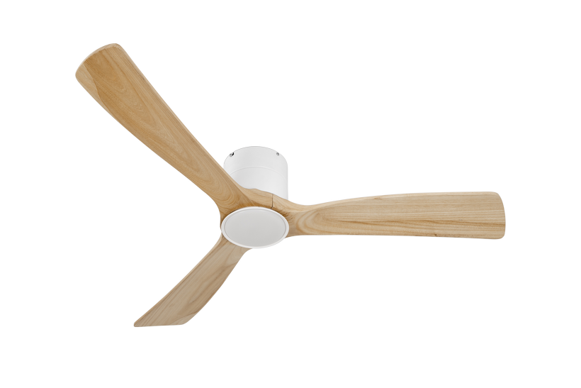 מאוורר SEVILIA צמוד תקרה DC 35W - גימור לבן - כנפיים עץ טבעי  קוטר   48 אינץ'