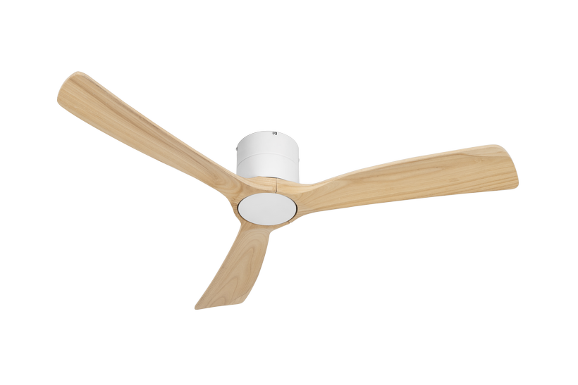 מאוורר SEVILIA צמוד תקרה DC 35W - גימור לבן - כנפיים עץ טבעי  קוטר   48 אינץ'