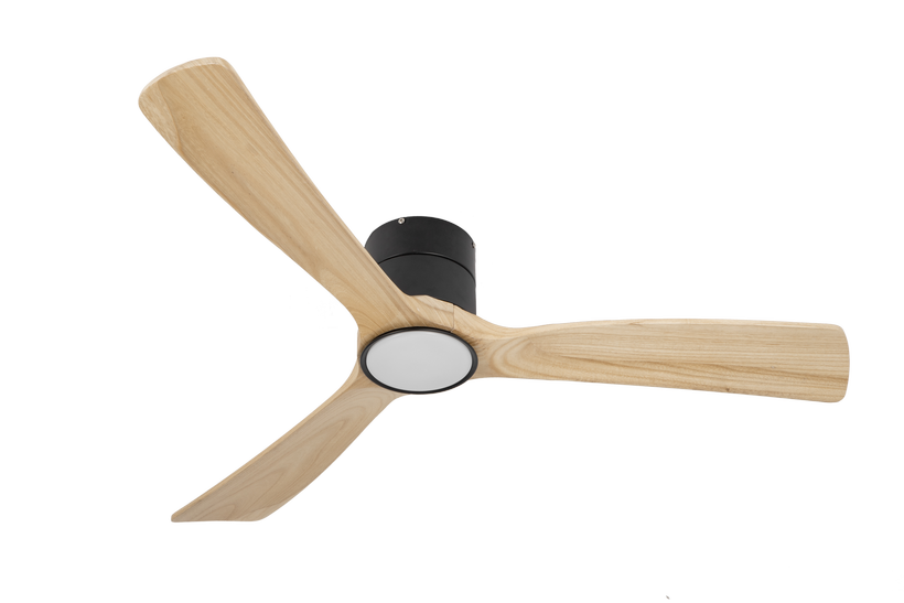 מאוורר SEVILIA  צמוד תקרה DC 35W - גימור שחור - כנפיים עץ טבעי  קוטר   48 אינץ'