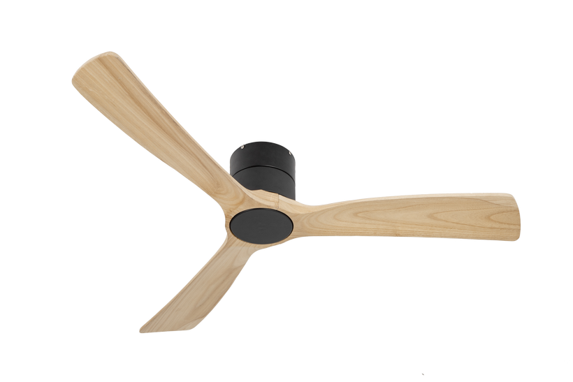 מאוורר SEVILIA  צמוד תקרה DC 35W - גימור שחור - כנפיים עץ טבעי  קוטר   48 אינץ'