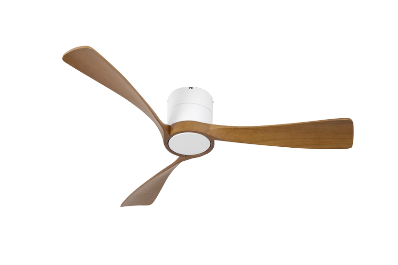 מאוורר LEVANTE צמוד תקרה DC 35W - גימור לבן - כנפיים עץ אגוז  קוטר   48 אינץ'