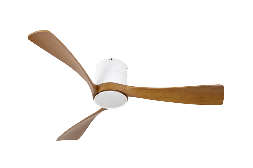 מאוורר LEVANTE צמוד תקרה DC 35W - גימור לבן - כנפיים עץ אגוז  קוטר   48 אינץ'