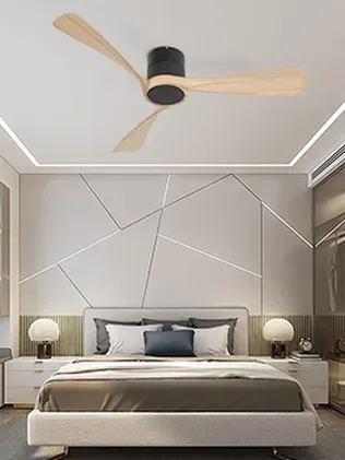 מאוורר LEVANTE צמוד תקרה DC 35W - גימור שחור - כנפיים עץ טבעי  קוטר   48 אינץ'