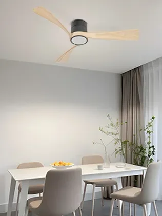 מאוורר LEVANTE צמוד תקרה DC 35W - גימור שחור - כנפיים עץ טבעי  קוטר   48 אינץ'