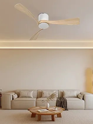 מאוורר LEVANTE צמוד תקרה DC 35W - גימור לבן - כנפיים עץ טבעי קוטר 52 אינץ'