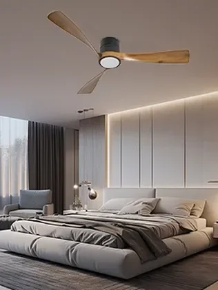 מאוורר LEVANTE צמוד תקרה DC 35W - גימור שחור - כנפיים עץ אגוז  קוטר   48 אינץ'