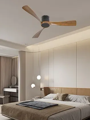 מאוורר LEVANTE צמוד תקרה DC 35W - גימור שחור - כנפיים עץ אגוז  קוטר   48 אינץ'