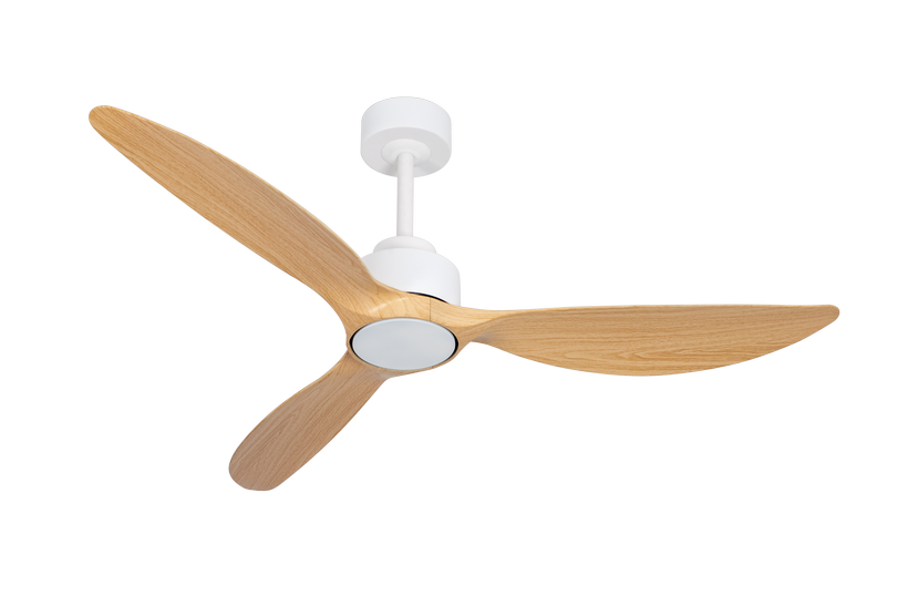 מאוורר ALMERIA תלוי DC 35W - גימור לבן - כנפיים עץ טבעי  קוטר 52 אינץ' - מוגן מים IP54