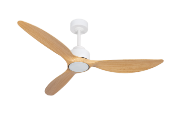 מאוורר ALMERIA תלוי DC 35W - גימור לבן - כנפיים עץ טבעי  קוטר 52 אינץ' - מוגן מים IP54