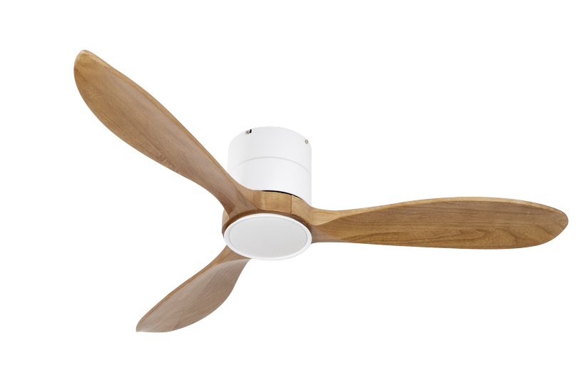 מאוורר VALENSIA צמוד תקרה DC 35W - גימור לבן - כנפיים עץ אגוז  קוטר   48 אינץ'