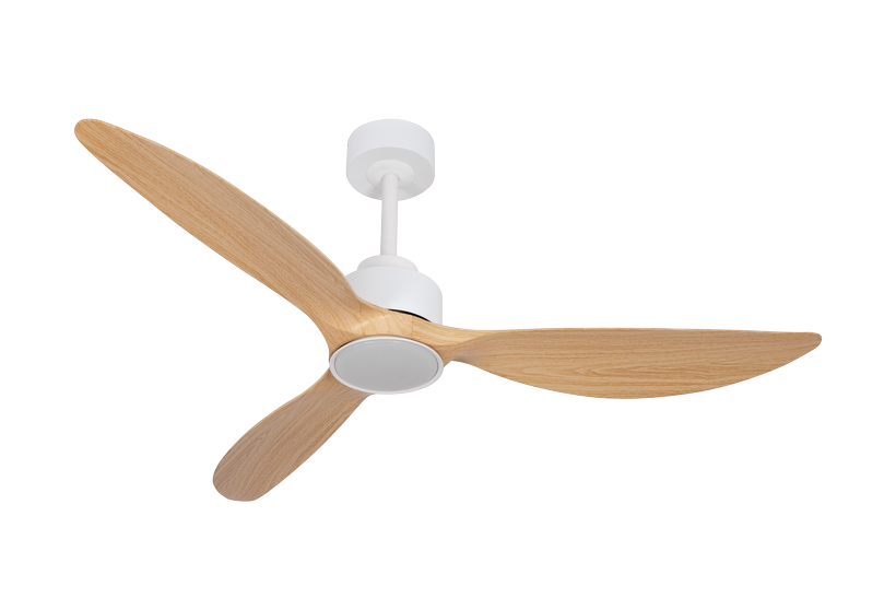 מאוורר ALMERIA תלוי DC 35W - גימור לבן - כנפיים עץ טבעי  קוטר 52 אינץ' - מוגן מים IP54