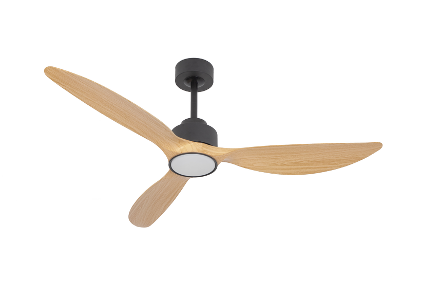 מאוורר ALMERIA תלוי DC 35W - גימור שחור  - כנפיים עץ טבעי  קוטר 52 אינץ' - מוגן מים IP54