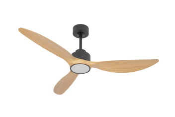 מאוורר ALMERIA תלוי DC 35W - גימור שחור  - כנפיים עץ טבעי  קוטר 52 אינץ' - מוגן מים IP54