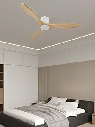 מאוורר PALMA צמוד תקרה DC 35W - גימור לבן - כנפיים עץ טבעי  קוטר   48 אינץ'