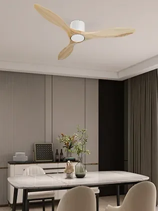 מאוורר PALMA צמוד תקרה DC 35W - גימור לבן - כנפיים עץ טבעי  קוטר   48 אינץ'