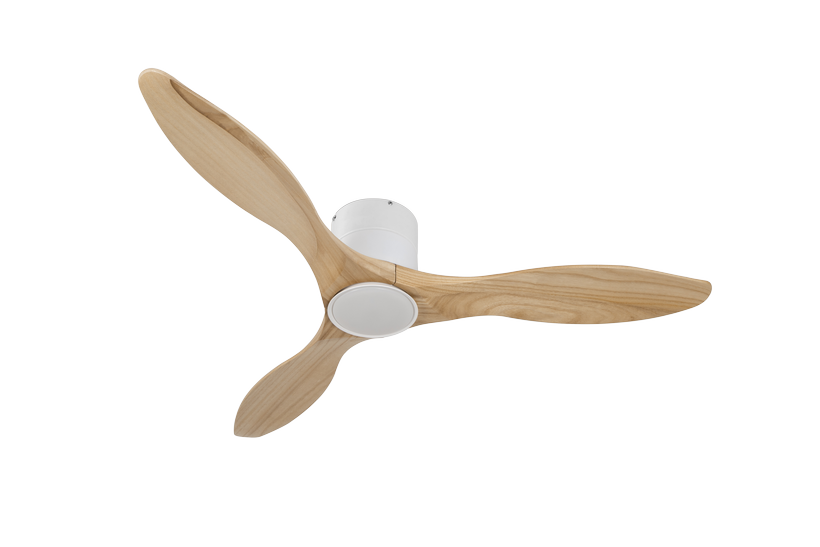 מאוורר PALMA צמוד תקרה DC 35W - גימור לבן - כנפיים עץ טבעי  קוטר   48 אינץ'