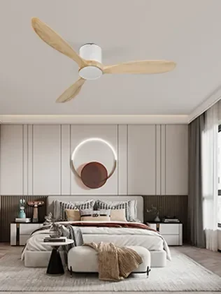 מאוורר VALENSIA צמוד תקרה DC 35W - גימור לבן - כנפיים עץ טבעי  קוטר   48 אינץ'