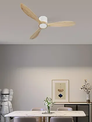 מאוורר VALENSIA צמוד תקרה DC 35W - גימור לבן - כנפיים עץ טבעי  קוטר   48 אינץ'