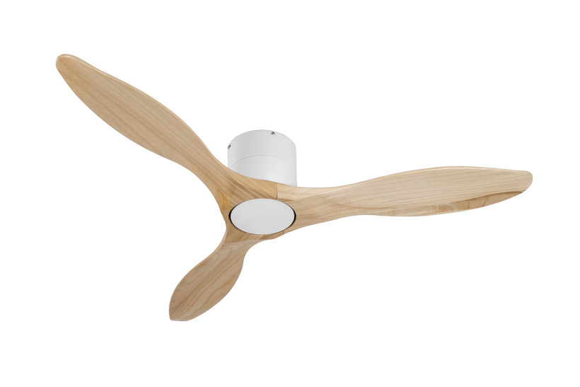 מאוורר PALMA צמוד תקרה DC 35W - גימור לבן - כנפיים עץ טבעי  קוטר   48 אינץ'