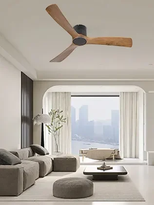 מאוורר SEVILIA צמוד תקרה DC 35W - גימור שחור - כנפיים עץ אגוז  קוטר   48 אינץ'