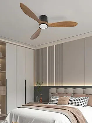 מאוורר VALENSIA צמוד תקרה DC 35W - גימור שחור - כנפיים עץ אגוז  קוטר   48 אינץ'