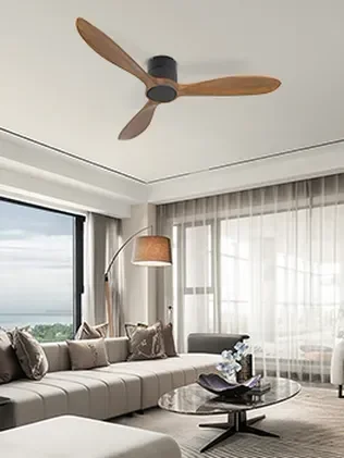 מאוורר VALENSIA צמוד תקרה DC 35W - גימור שחור - כנפיים עץ אגוז  קוטר   48 אינץ'