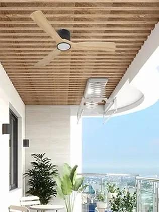 מאוורר SEVILIA  צמוד תקרה DC 35W - גימור שחור - כנפיים עץ טבעי  קוטר   48 אינץ'