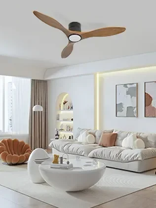 מאוורר PALMA צמוד תקרה DC 35W - גימור שחור - כנפיים עץ אגוז  קוטר   48 אינץ'