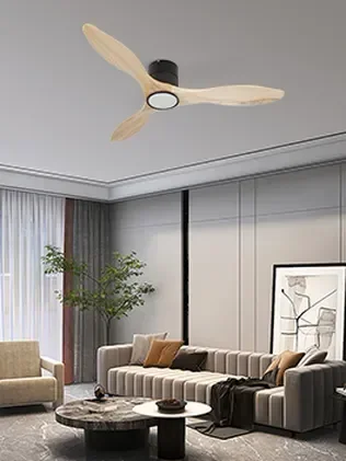 מאוורר PALMA צמוד תקרה DC 35W - גימור שחור - כנפיים עץ טבעי  קוטר   48 אינץ'