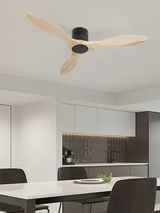 מאוורר PALMA צמוד תקרה DC 35W - גימור שחור - כנפיים עץ טבעי  קוטר   48 אינץ'