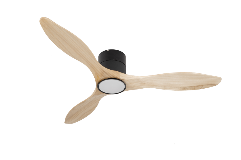 מאוורר PALMA צמוד תקרה DC 35W - גימור שחור - כנפיים עץ טבעי  קוטר   48 אינץ'