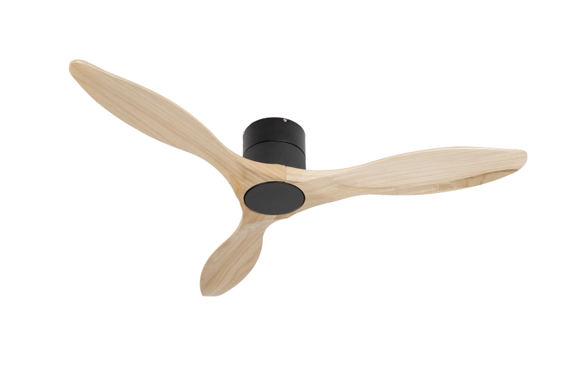 מאוורר PALMA צמוד תקרה DC 35W - גימור שחור - כנפיים עץ טבעי  קוטר   48 אינץ'