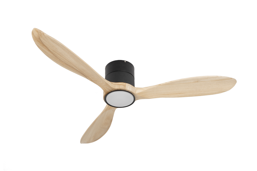 מאוורר VALENSIA צמוד תקרה DC 35W - גימור שחור - כנפיים עץ טבעי  קוטר   48 אינץ'